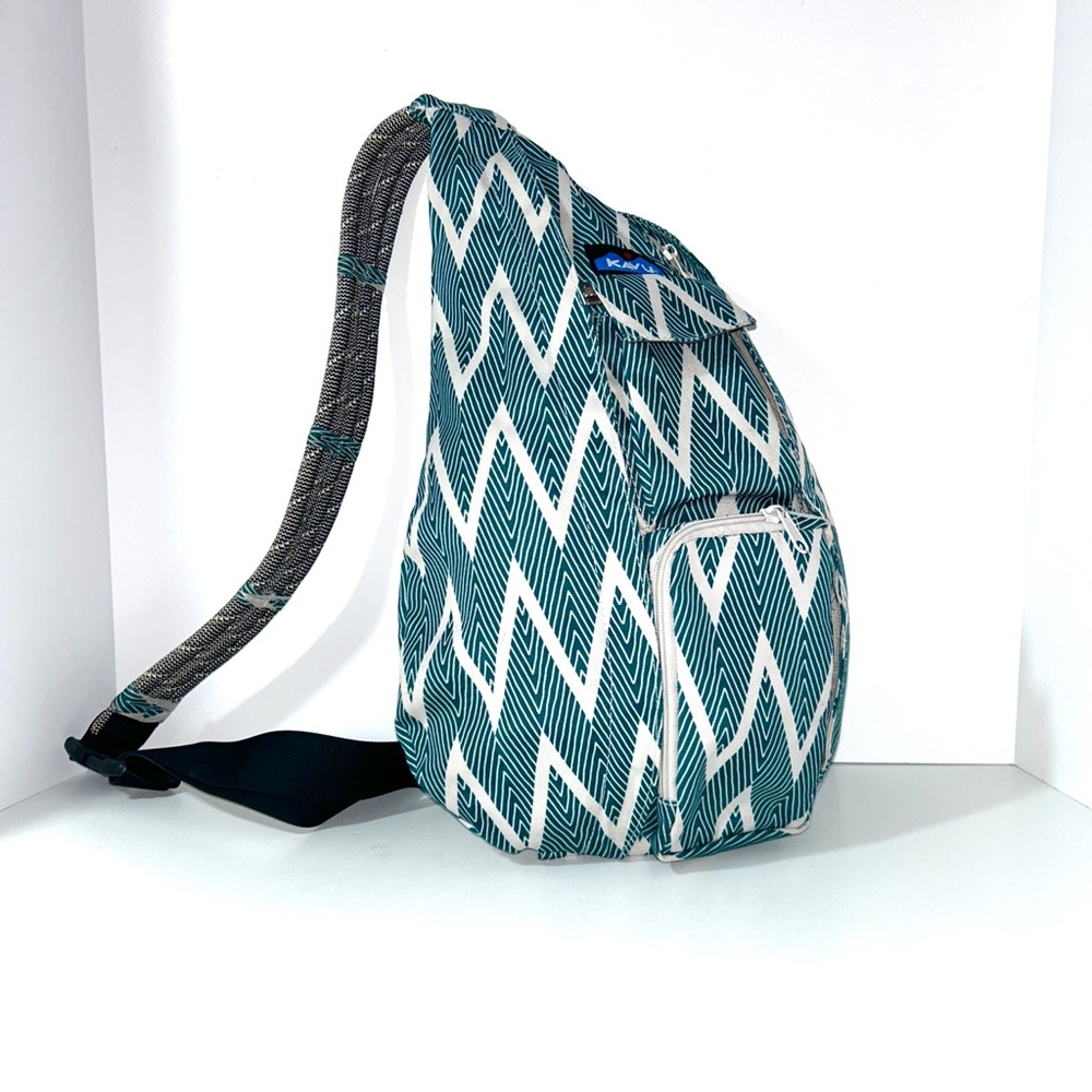 Kavu Original Rope Sling Bag Backpack Crossbody Chevron‎ Teal White Lightweight